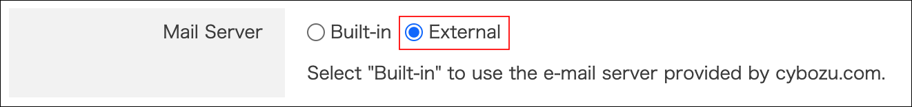 Screenshot: "External" is selected