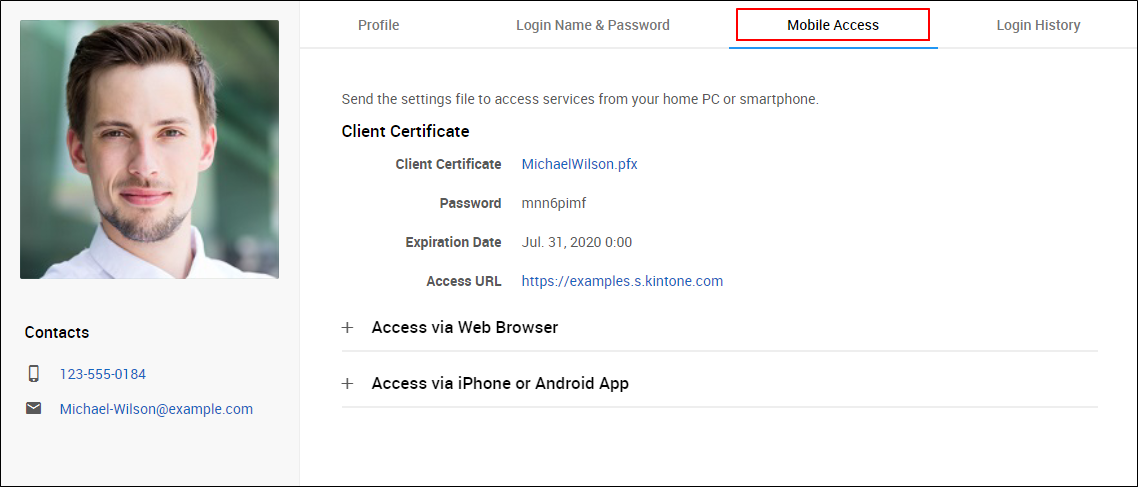 Screenshot: "Mobile Access" is highlighted