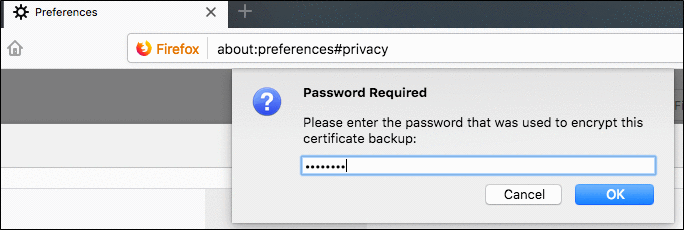 Screen to enter a password