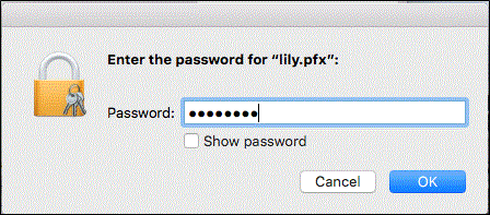 Image of entering a password for the client certificate