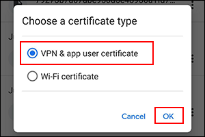 Image of dialog to select a certificate type