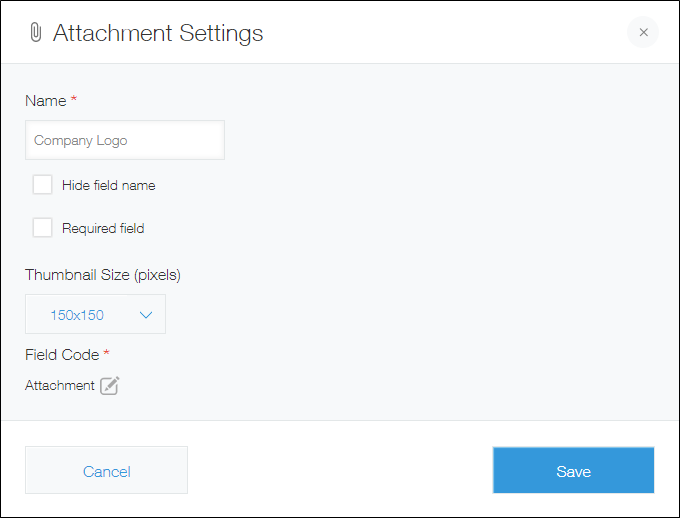 Screenshot: The setting screen for the "Attachment" field