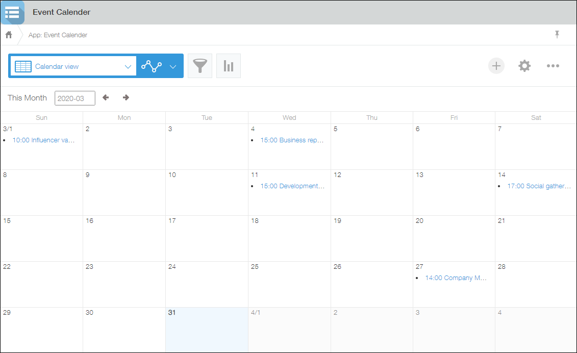 Screenshot: The calendar view