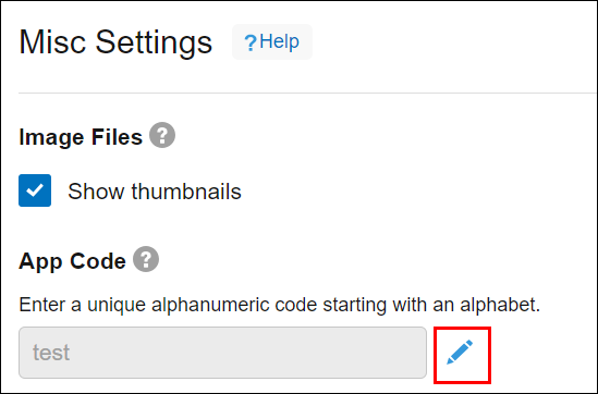 Screenshot: The "Edit" icon to the right of the app code input field is highlighted