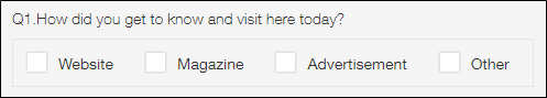 Screenshot: An example of a "Check box" field used to ask the reason for visiting a store