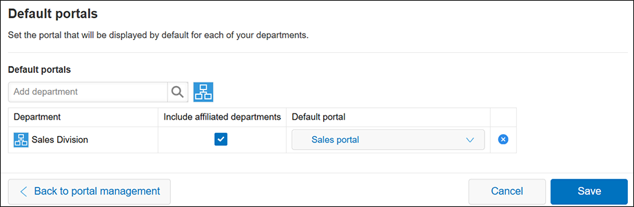 Screenshot: The "Default portals" screen