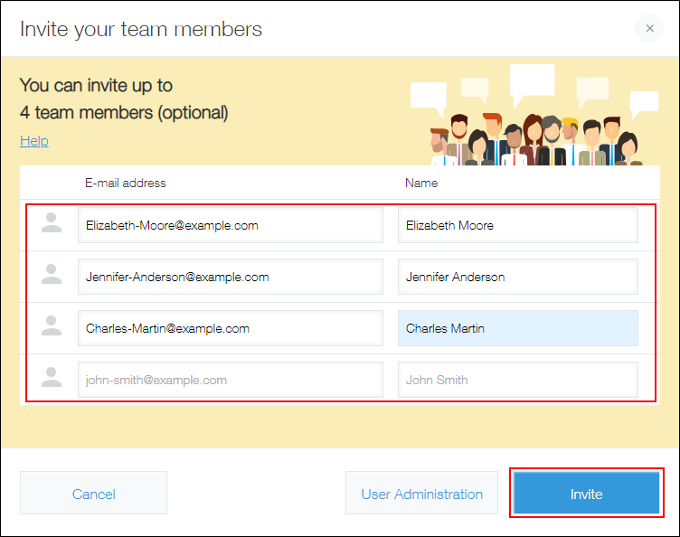 Screenshot: The "Invite your team members" dialog