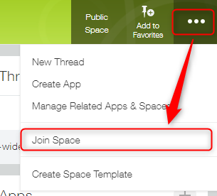 Screenshot: Clicking the "Options" icon and "Join Space"