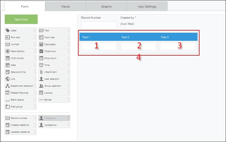 Screenshot: An example that indicates how fields in a table are counted