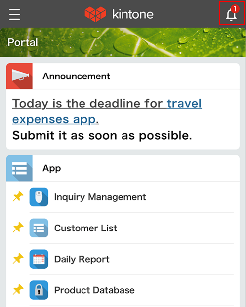 Screenshot: The "Notifications" icon on Portal is outlined in red