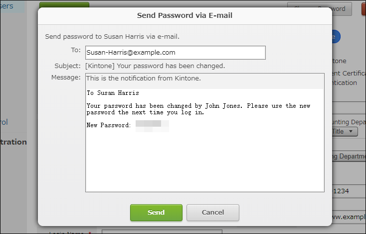 Screenshot: The dialog to edit the e-mail for notifying the user of the new password