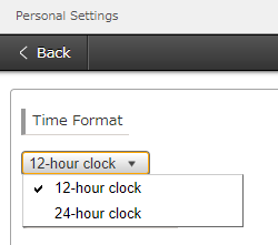 Screenshot: The drop-down list of time formats