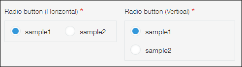 Screenshot: Examples of "Radio button" fields with horizontal and vertical layouts