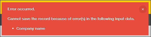 Screenshot: An error that appears when saving a record