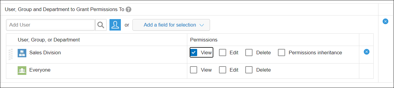 Screenshot: Example of record permission settings