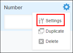 Screenshot: "Settings" at the upper right of a "Number" field is outlined in red