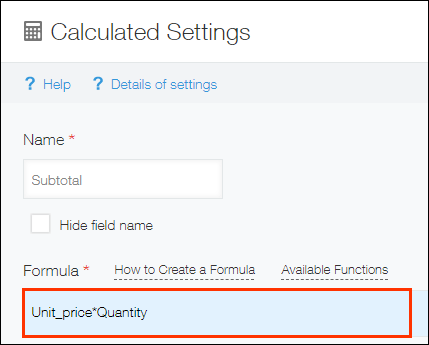 Screenshot: Setting the formula
