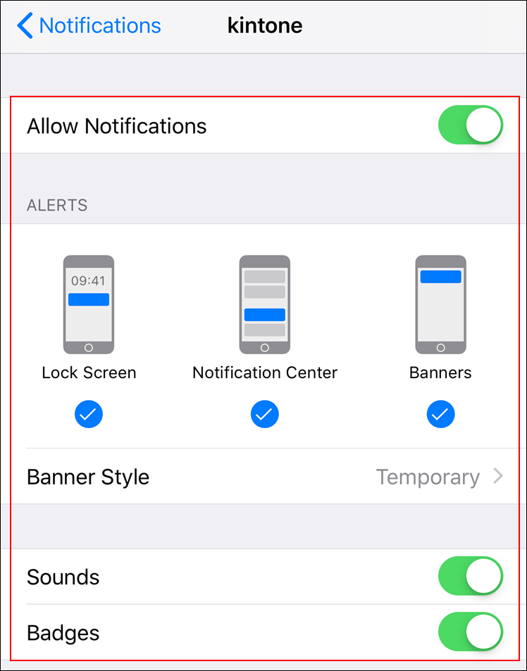 Screenshot: All of the notification settings options are enabled