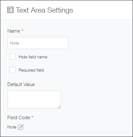 Screenshot: The settings screen of a "Text area" field