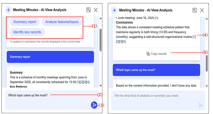Screenshot: The chat area of the AI View Analysis chatbot