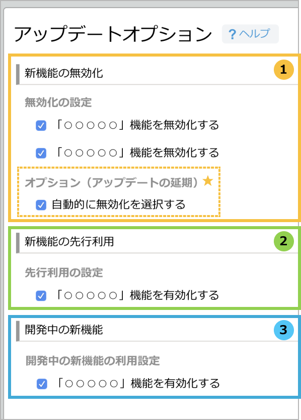 アップデートオプションページ