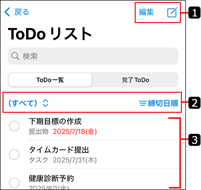スクリーンショット：ToDoリスト画面のイメージ
