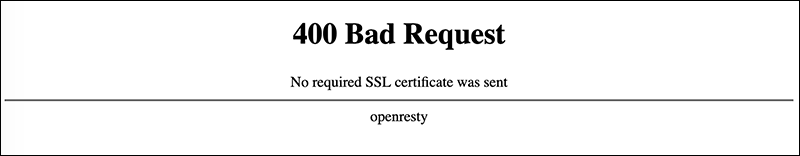 スクリーンショット：クライアント証明書更新対象確認サイトで「400 Bad Request」と表示された画面