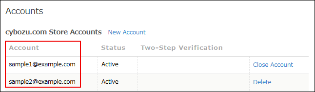 Screenshot: The "Accounts" section is highlighted