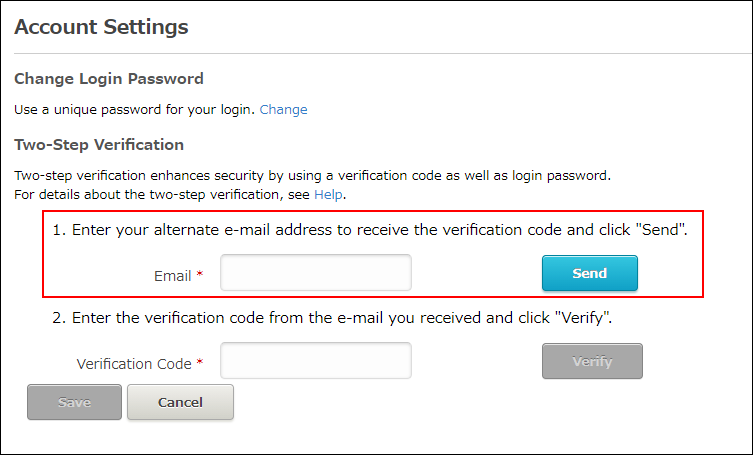 Screenshot: The field to enter an e-mail address is highlighted